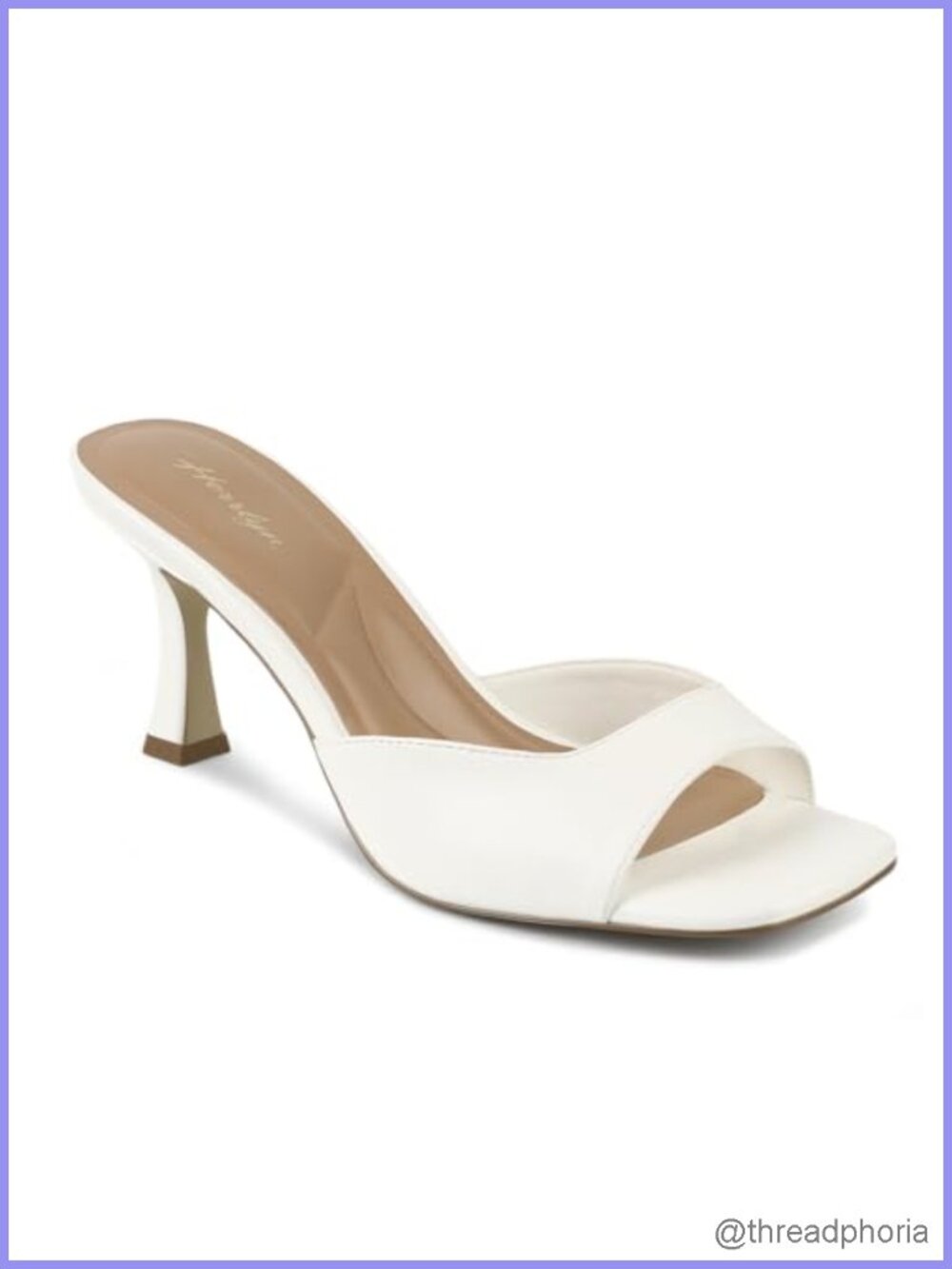 Women's Square Toe Backless Kitten Heel Sandals Slip On PU